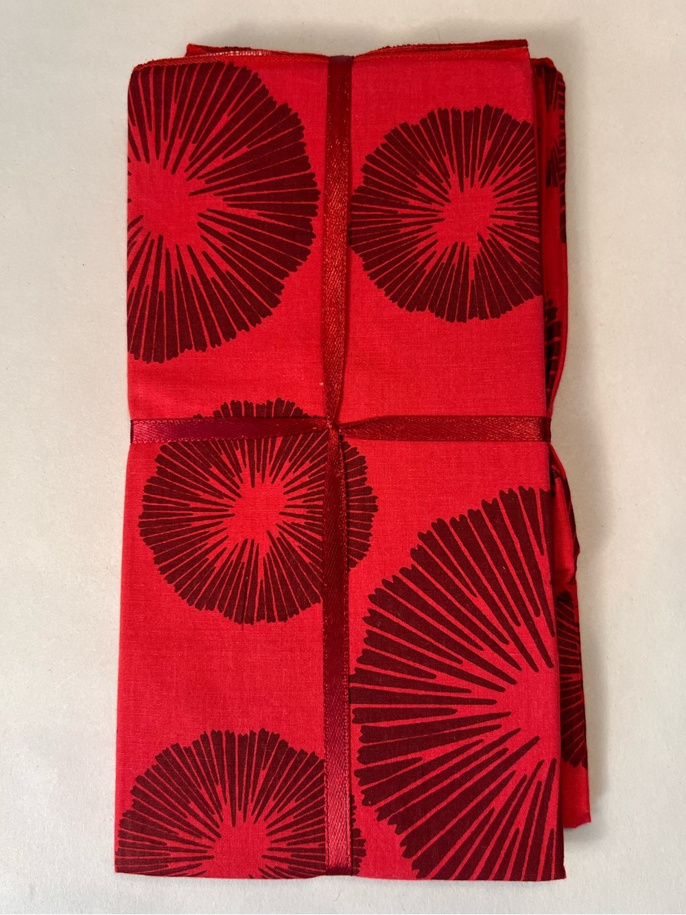 Red Floral Burst Cotton Fabric - Bold Red and Dark Maroon Print